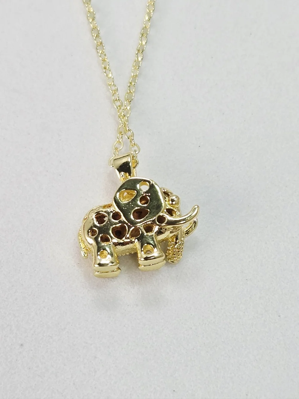Lucky Elephant Necklace Gold Rhinestone Pendant Stainless Steel Cute Luxe Glow